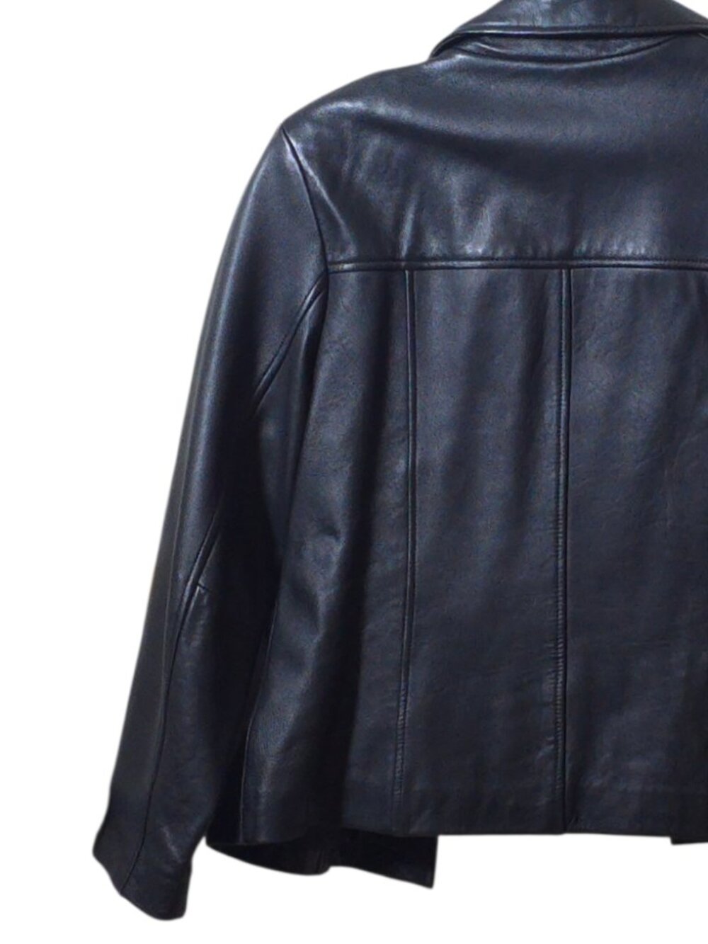 Vintage 100% Leather Black Jacket Women’s Button Front Y2K Minimalist Coat - Picture 9 of 13